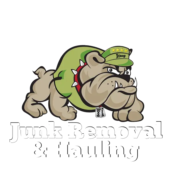 Transparent JDog Junk Removal & Hauling logo with bulldog mascot
